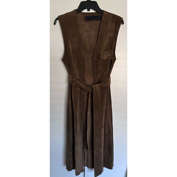 Vintage Zara Studio Cow Leather Sleeveless western long jacket Size M - Picture 2 of 7